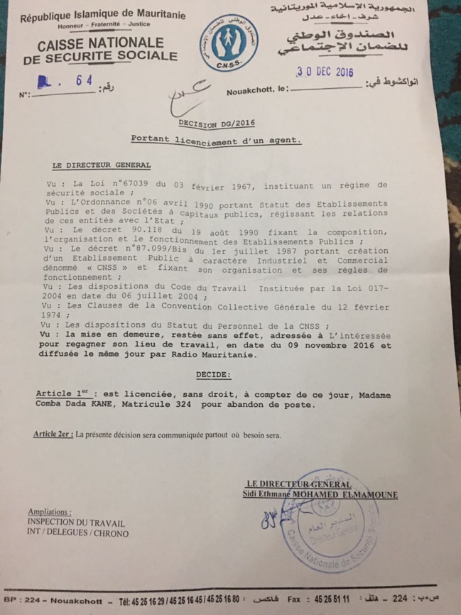 Mauritanie : Licenciement abusif de militants des droits humains dans tous les secteurs publics Mauritanie : Licenciement abusif de militants des droits humains dans tous les secteurs publics