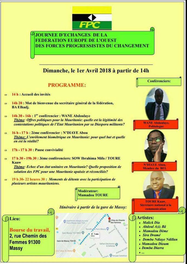 Journée d'échanges de la Fédération Europe de l'Ouest des Forces Progressistes du Changement