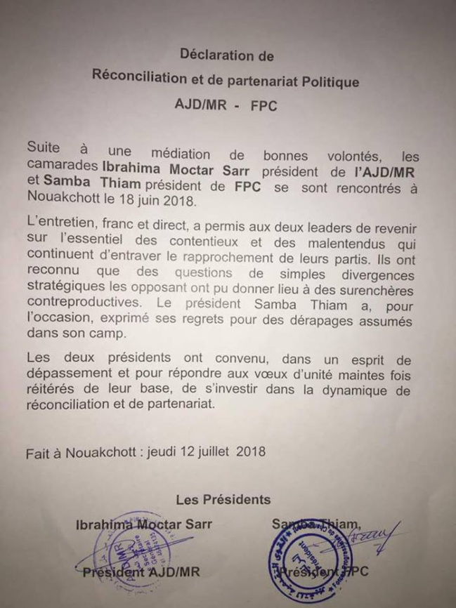 COMMUNIQUÉ DE PRESSE : AJD/MR /FPC