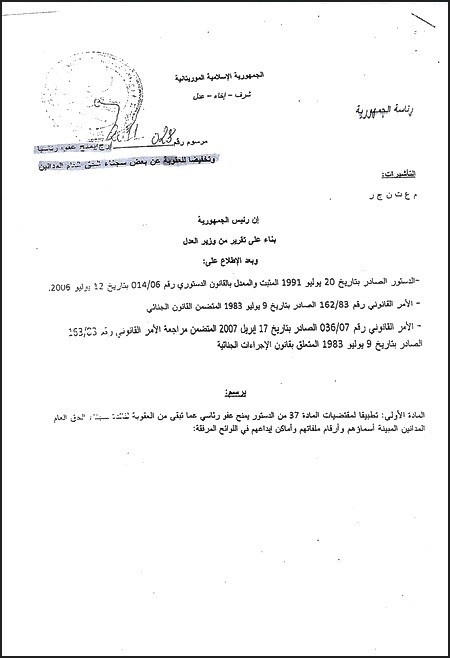 Exclusif/ Mauriweb retrouve le fameux décret de grâce présidentielle, jamais publié au JO? (Fac similés)