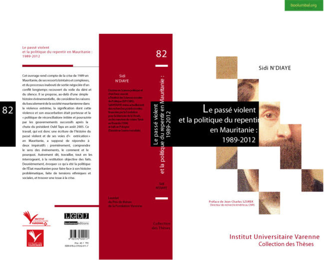  Parution livre: Le passé violent et la politique du repentir en Mauritanie:1989-2012/ Sidi N'diaye