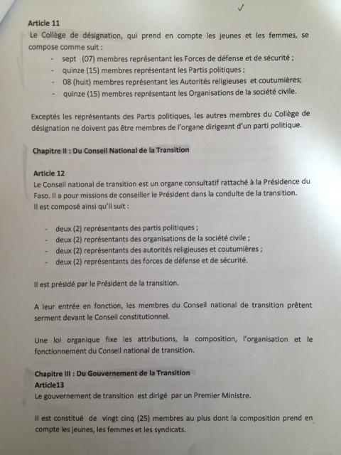 Burkina: le projet de charte «socle» de la sortie de crise