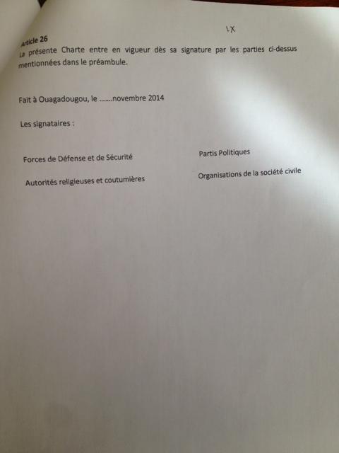 Burkina: le projet de charte «socle» de la sortie de crise