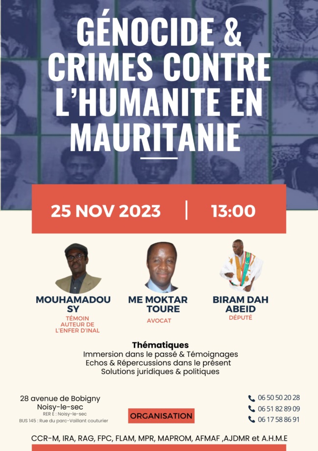 Conférence : génocide et crime contre l'humanité en Mauritanie, le 25 novembre 2023 à Noisy-le sec