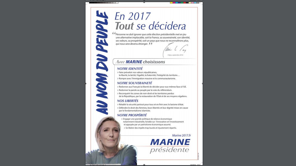 Présidentielle: pas de mention du FN ni du nom Le Pen sur les tracts "Marine 2017"
