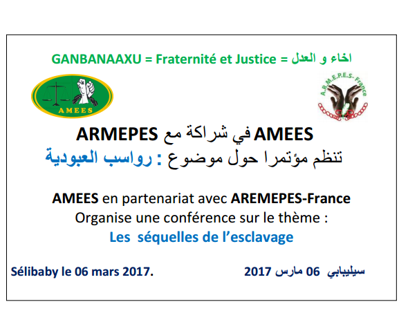 Note d'information : Le 6 Mars 2017,Journée nationale de l'antiesclavagisme en Mauritanie , un rendez-vous inédit à Sélibaby.
