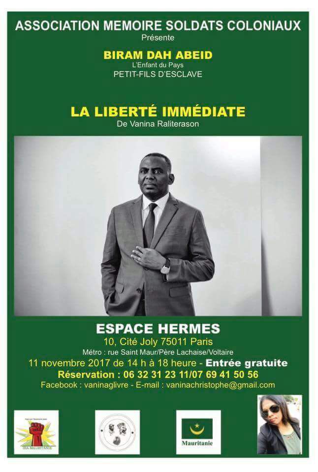 L’écrivaine Vanina Raliterason consacre un livre sur Biram Dah Abeid président des réseaux IRA-Mauritanie dans le monde.