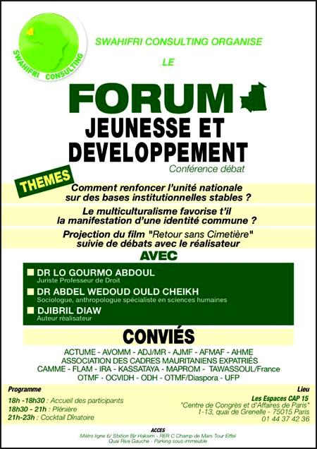 Paris : Lô Gourmo Abdoul, Abdel Weddoud Ould Cheikh et Djibril Diaw, invités du Forum Jeunesse & Développement