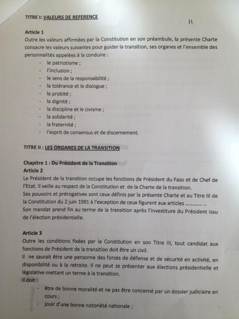 Burkina: le projet de charte «socle» de la sortie de crise