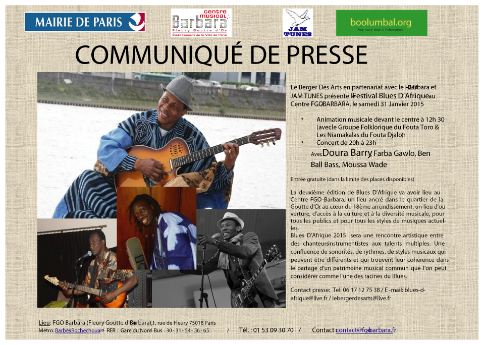  Samedi 31 janvier 2015 : Festival Blues D’Afrique (2ème édition) 