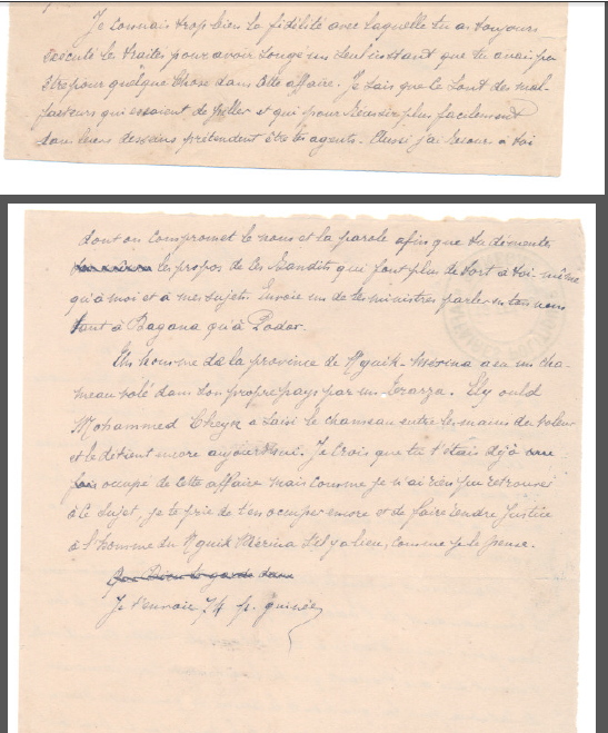 DOCUMENTS HISTORIQUES : BONNE INTELLIGENCE ENTRE L’ÉMIR DU TRARZA ET LE GOUVERNEUR FRANÇAIS
